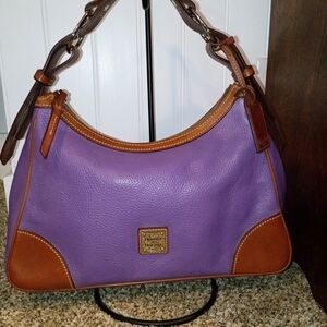 Dooney & Bourke Purple Pebbled Leather Shoulder Bag with Brown Trim